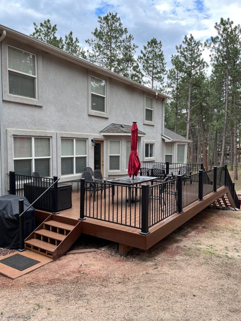 Custom Built Large Modern Style Deck - Footprint Decks and Design proudly serves Colorado Springs, Monument, Castlerock, Denver, Peyton, and Black Forrest.