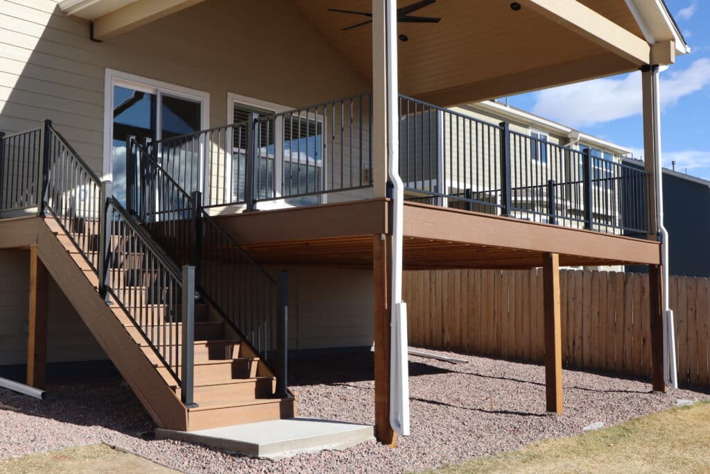 Custom Built Elevated Deck and Staircase - Footprint Decks and Design proudly serves Colorado Springs, Monument, Castlerock, Denver, Peyton, and Black Forrest.