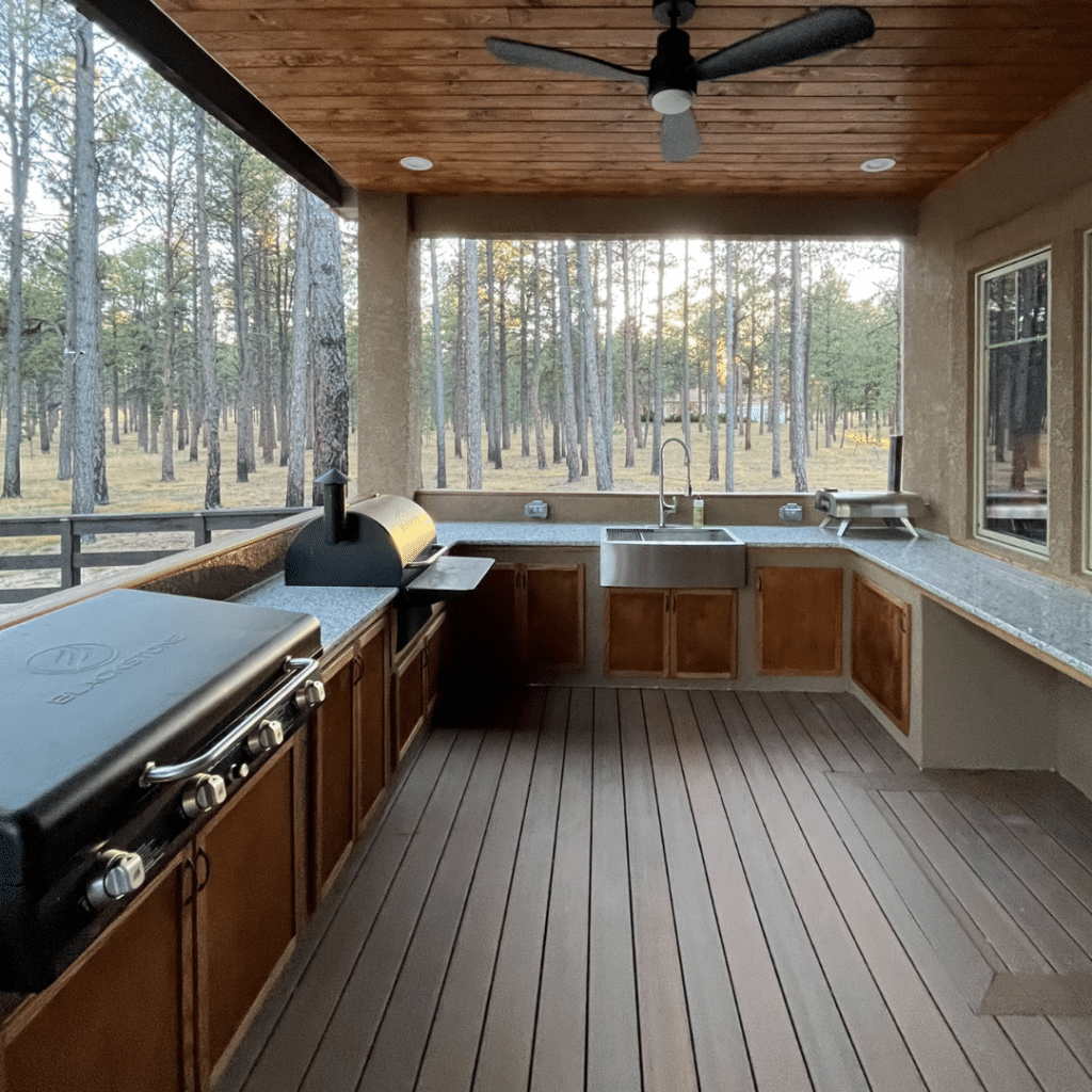 Custom Built Covered Outdoor Kitchen - Footprint Decks and Design proudly serves Colorado Springs, Monument, Castlerock, Denver, Peyton, and Black Forrest.