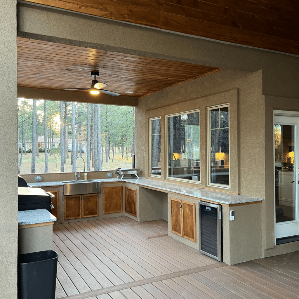 Custom Built Covered Outdoor Kitchen - Footprint Decks and Design proudly serves Colorado Springs, Monument, Castlerock, Denver, Peyton, and Black Forrest.