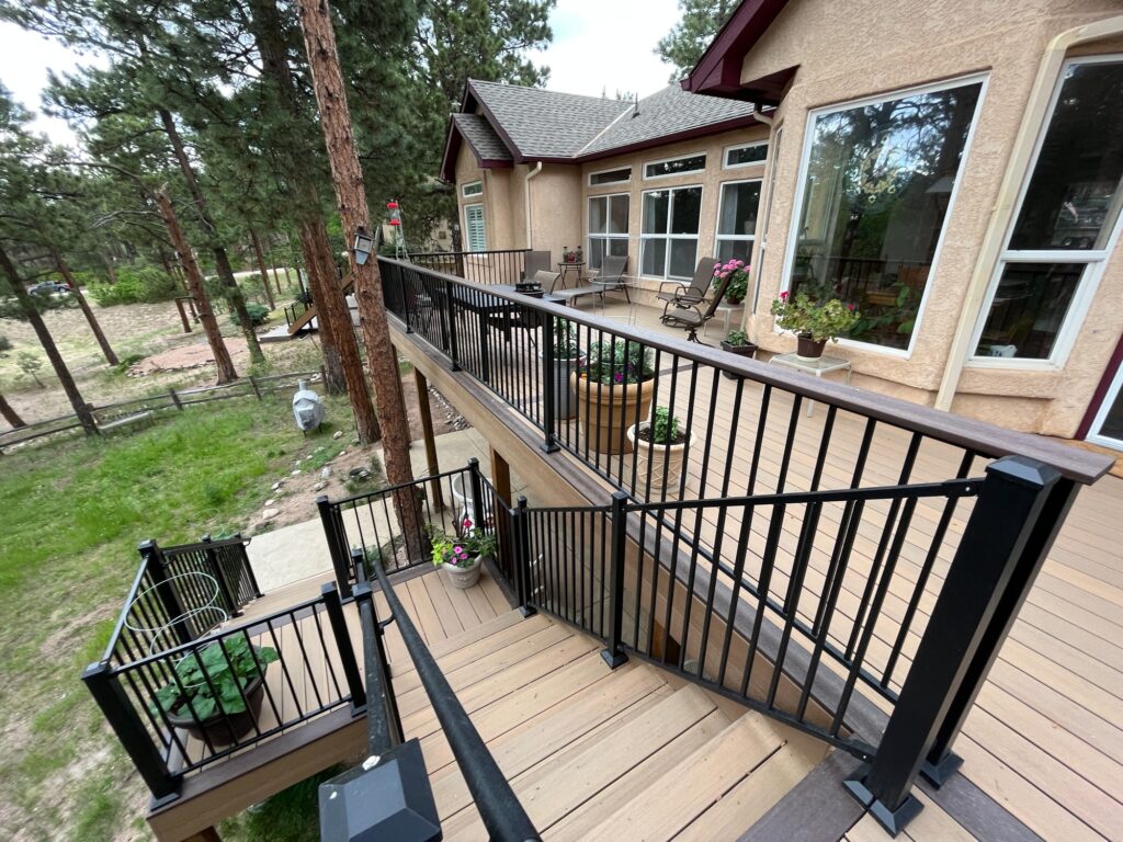 Rustic Multi-Level Deck-Footprint Decks and Design proudly serves Colorado Springs, Monument, Castlerock, Denver, Peyton, and Black Forrest.